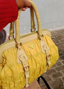 OG PRADA Yellow Tessuto Gaufre Frame HandBag