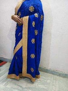 Royal Blue Embellished Saree