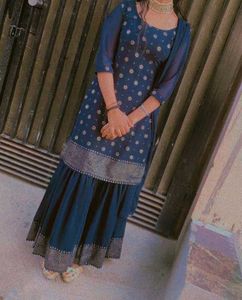 Blue Printed Kurti with Shrara Set