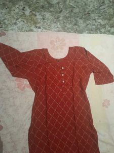 Red Checkered Kurtha With Gold pattern,Size-S