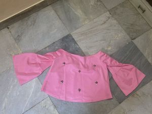 Pink Off Shoulder Bell Sleeves Top
