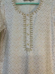White And Gold Festive Straight Kurti
