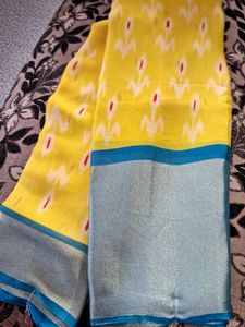 NEW Yellow Chiffon Saree With Golden Tissue Border