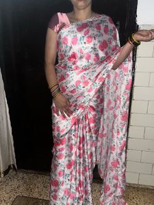 Satin saree with blouse