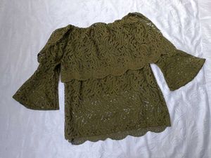 Olive Green Lace Off-Shoulder Top