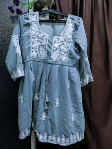 Embroidered Kurta Grey