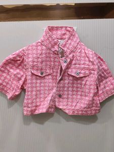 Pink Houndstooth Denim Jacket