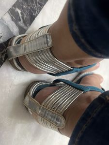 Blue And Silver Party Wear Sandals