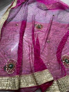 multicolored bandhej saree  with work