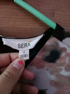 SERA BRANDED BLACK-PEACH FLORAL PRINTED DRESS