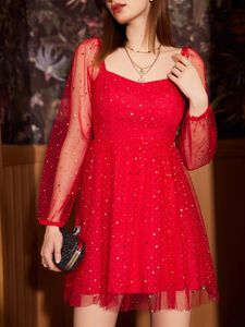 Red Starry Mesh Party Dress