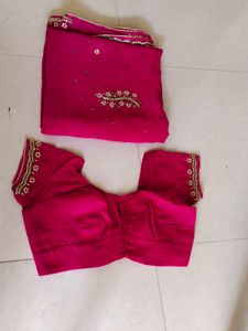 rani pink stone work saree