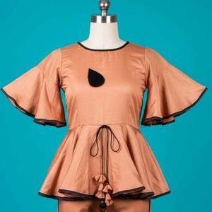 Peach Peplum kurta and Dhoti pant Set