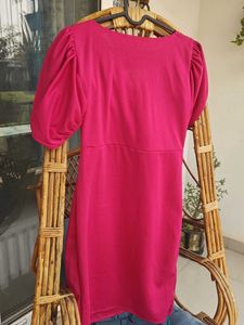 Puff Sleeve Pink Party Wear Dress