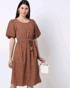 Fig Brown Polka Dot Midi Dress, XL SIZE