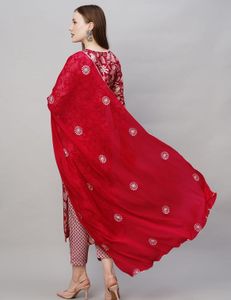 Red Floral Print Kurta Set