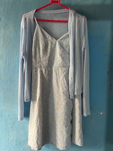 Light Blue Floral Dress With Spaghetti Strap