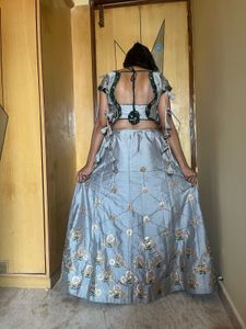 Silver Lehenga with Embroidery