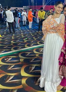 White Full Length Ethnic Gown With Organza Chunni