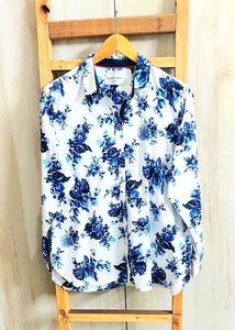Blue Printed Fine Cotton Shirt Size-40-42