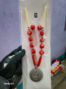 Coral Bead Women Necklace &amp; Earring Set