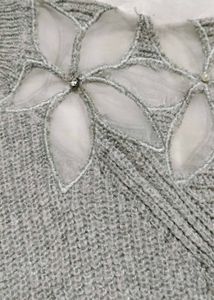 Gray Floral Shoulder Sweater