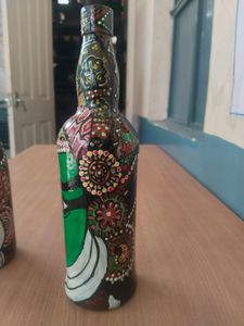 Hand Crafted Kathakali Face And Mandala Art Bottle