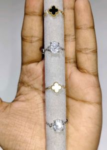 Clover &amp; Gem Charm Chain Rings