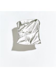 Brand New L Edition Faux Leather Silver Crop Top