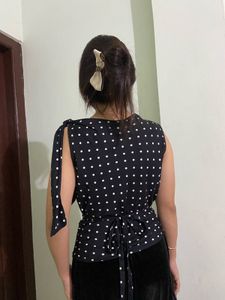 Polka Dot Tie-Shoulder Top
