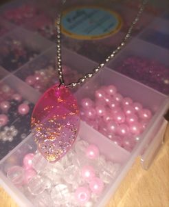 Pretty Pinkish Crystal Pendant With Silver Chain!!