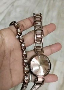 Watch And Bracelet Combo- Brown