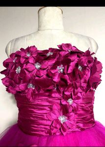 Hot Pink Floral Embellished Tulle Party Dress