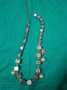 Silver Cube & Pearl Necklace