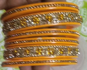 Orange &amp; Gold Beaded Bangles