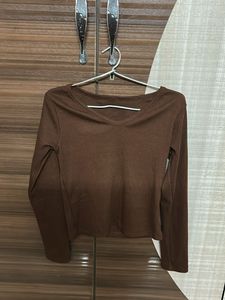 Brown Long Sleeve Crop Top