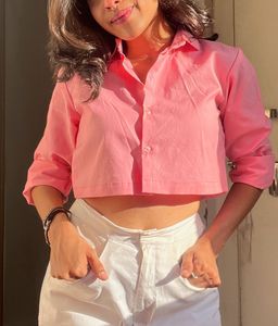 Pink Cropped Button-Up