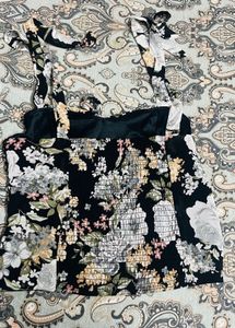 Floral Tie Strap Cami Corset and Black Sexy Top