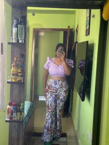 Purple Crop Top And Multicolour Trousers