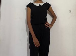 Black Top With White Neck Detailing