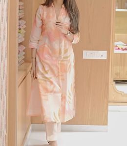 Peach Floral Print Kurta Set