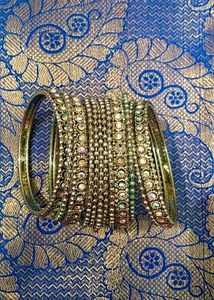 Multi Color Stone Silver Coted Bangles