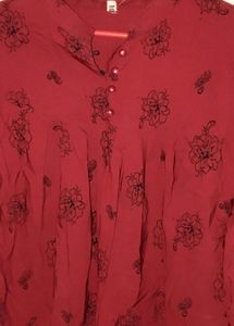 Red Floral Short Kurti Model