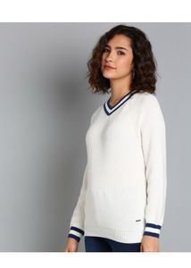 Stylish White V-Neck Sweater