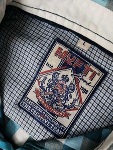 Mufti Men Teal green &amp; White Checkered Shirt