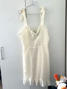 Cream Ruffle Tie-up Mini Dress