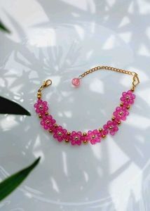Pink Floral Beaded Bracelets