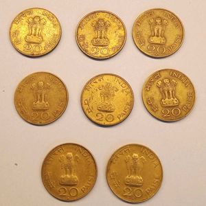 20 Paise Gandhi Coins Set (8 Pcs)