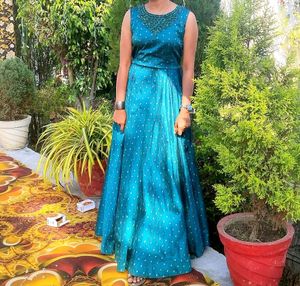 Blue Beautiful Gown!! With Button Work