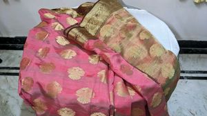 Pink &amp; Gold Banarasi Silk Saree